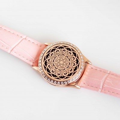 Perfume Watch Bracelet - Pink Band, Rose Gold with Diamante Locket