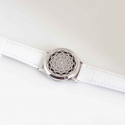 Perfume Watch Bracelet - White Band, Silver Locket
