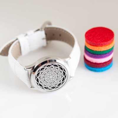 Perfume Watch Bracelet - White Band, Silver Locket