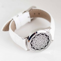 Perfume Watch Bracelet - White Band, Silver Locket