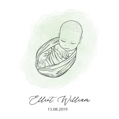 Newborn Baby Drawing From Photograph (JPEG and PDF files only, no frame provided)